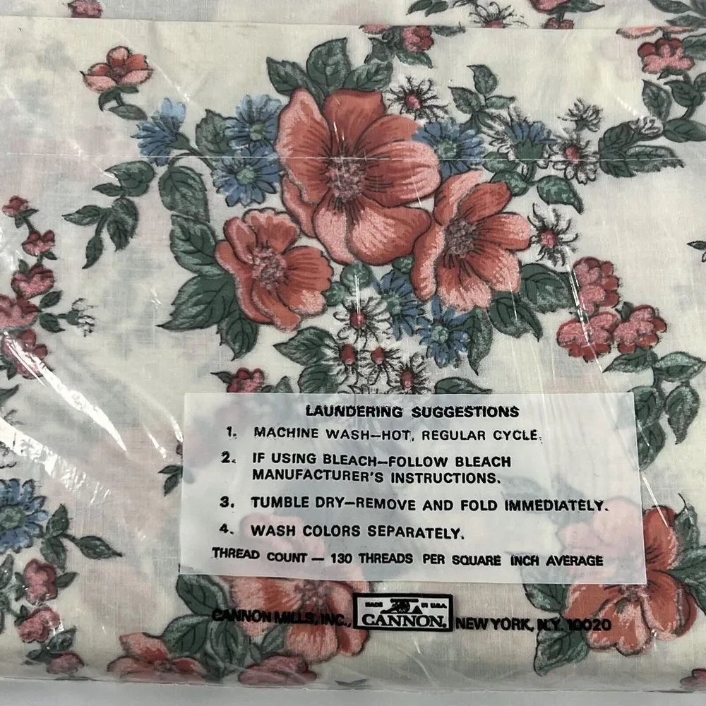 Vintage Cannon Irregulars No Iron Full Flat Bed‎ Sheet Flowers New USA 54x76